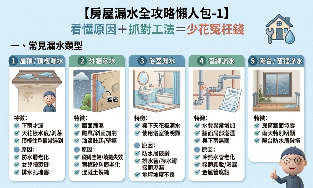 房屋漏水全攻略懶人包：看懂原因＋抓對工法＝少花冤枉錢