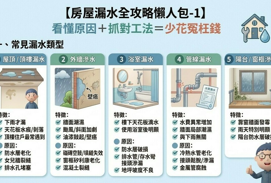 房屋漏水全攻略懶人包：看懂原因＋抓對工法＝少花冤枉錢