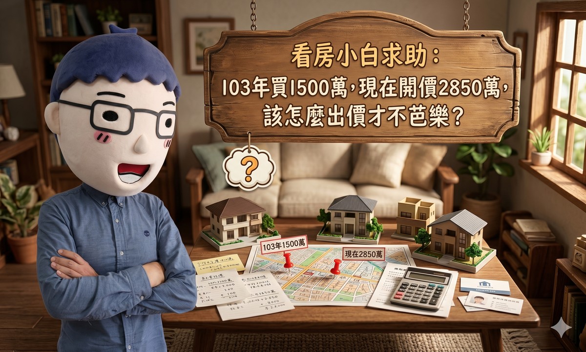 看房小白求助：103年買1500萬，現在開價2850萬，該怎麼出價才不芭樂？