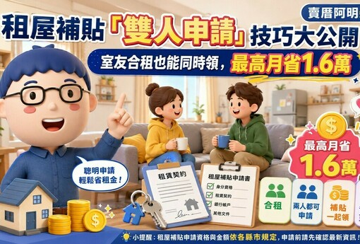 租屋補貼「雙人申請」技巧大公開！室友合租也能同時領，最高月省1.6萬