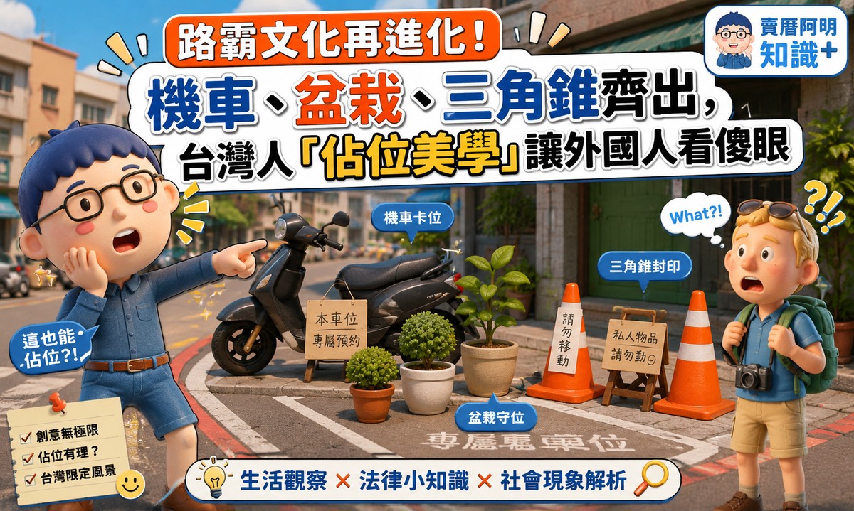 路霸文化再進化！機車、盆栽、三角錐齊出，台灣人「佔位美學」讓外國人看傻眼
