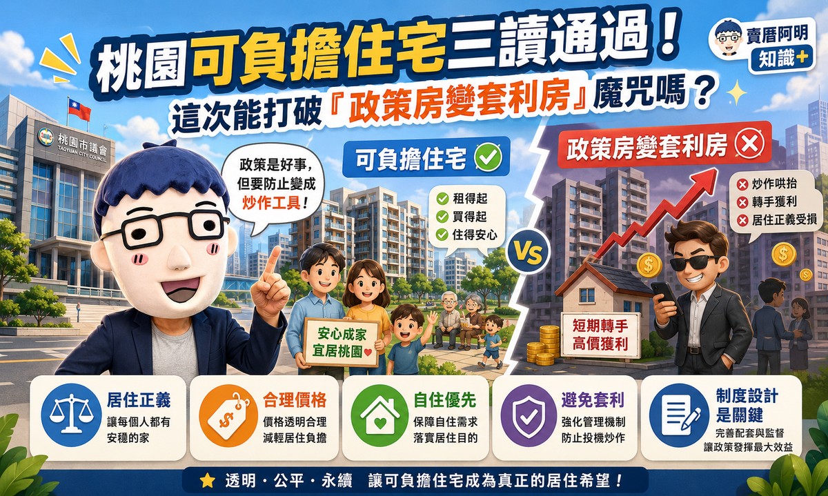 桃園可負擔住宅三讀通過！買得起但不能炒　阿明：這次能打破「政策房變套利房」魔咒嗎？