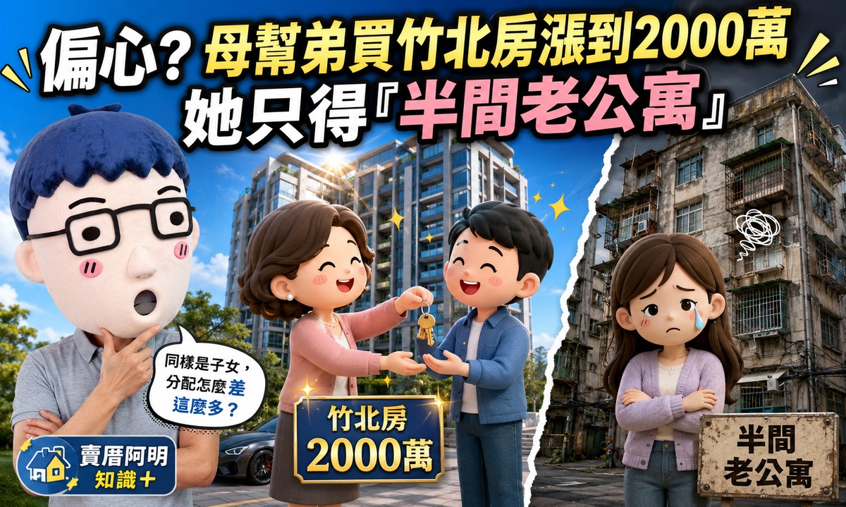 偏心？母幫弟買竹北房涨到2000萬 她只得「半間老公寓」要拿全部等10年