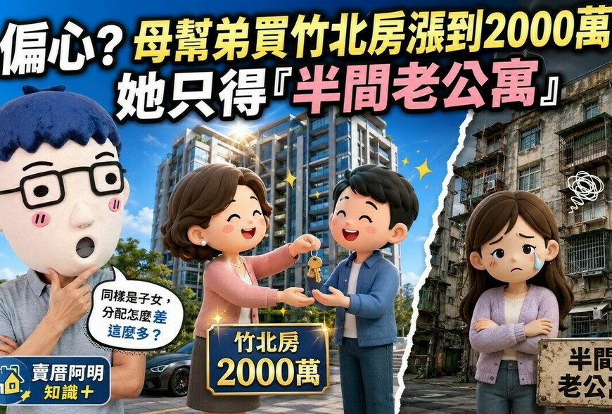 偏心？母幫弟買竹北房涨到2000萬 她只得「半間老公寓」要拿全部等10年