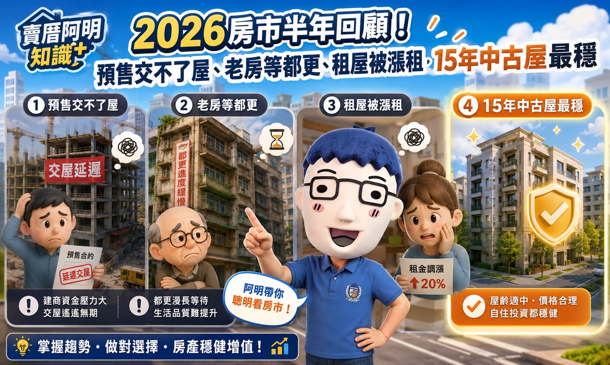 2026房市半年回顧！預售交不了屋、老房等都更、租屋被漲租，15年中古屋最穩