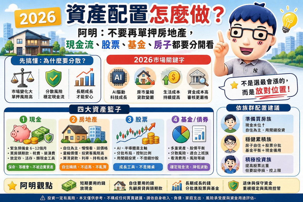 2026資產配置怎麼做？阿明：不要單押房地產，現金流、股票、基金、房子都要分開看