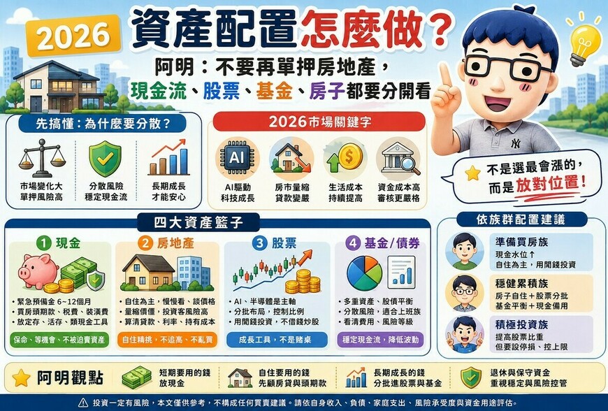 2026資產配置怎麼做？阿明：不要單押房地產，現金流、股票、基金、房子都要分開看