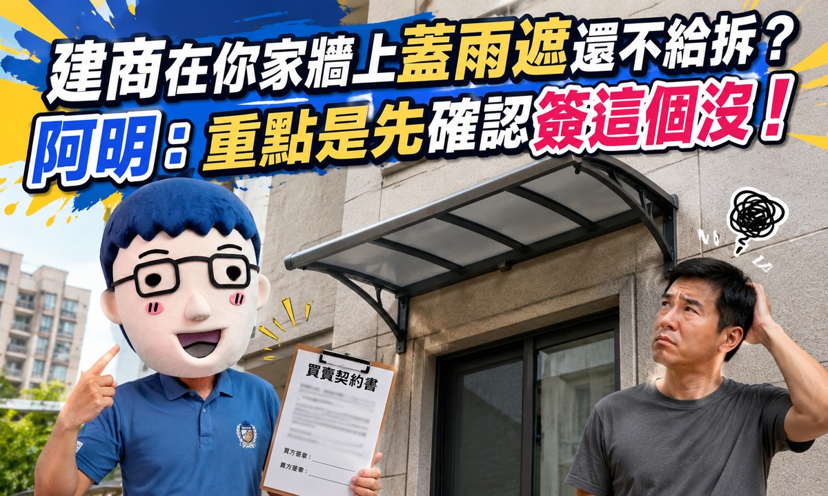 建商在你家牆上蓋雨遮還不給拆？阿明：重點是先確認簽這個沒！