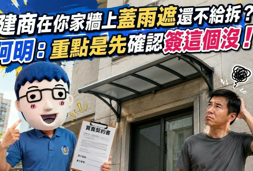 建商在你家牆上蓋雨遮還不給拆？阿明：重點是先確認簽這個沒！