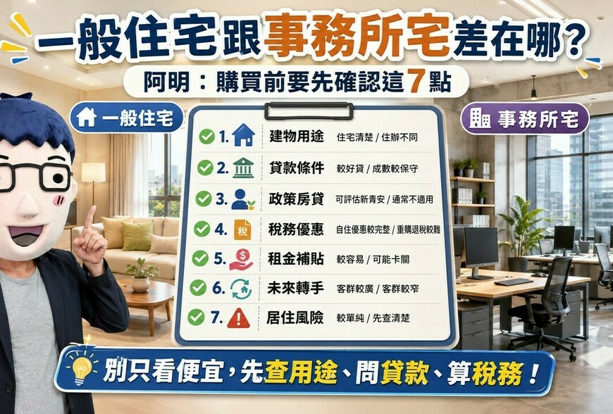 一般住宅跟事務所宅差在哪？阿明：購買前要先確認這七點