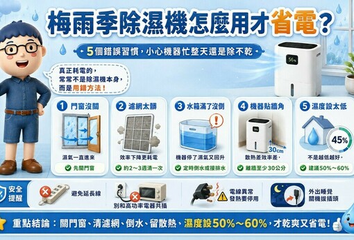 梅雨季除濕機怎麼用才省電？五個錯誤習慣，小心機器忙整天還是除不乾