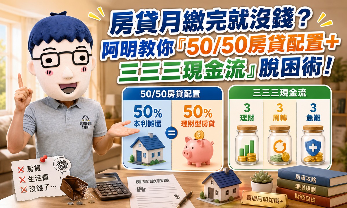 房貸月繳完就沒錢？阿明教你「50/50房貸配置＋三三三現金流」脫困術！