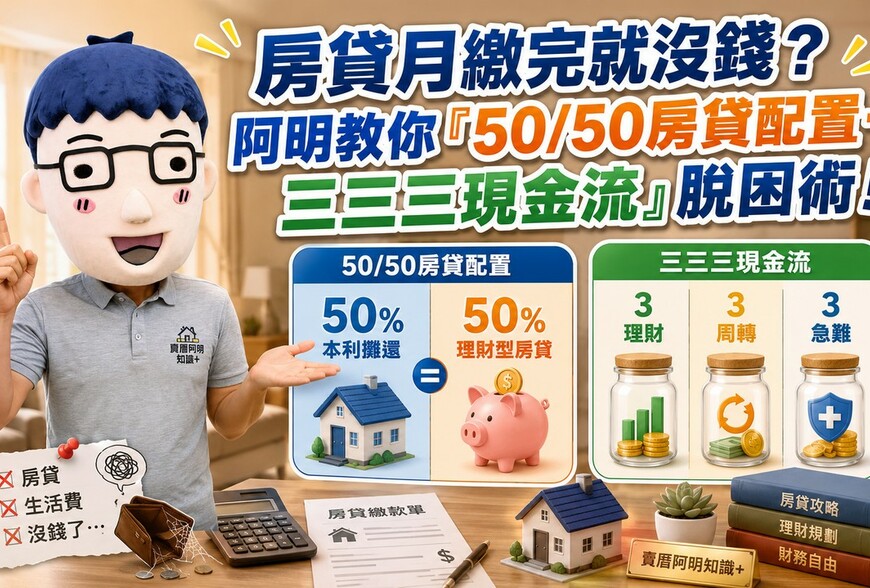 房貸月繳完就沒錢？阿明教你「50/50房貸配置＋三三三現金流」脫困術！