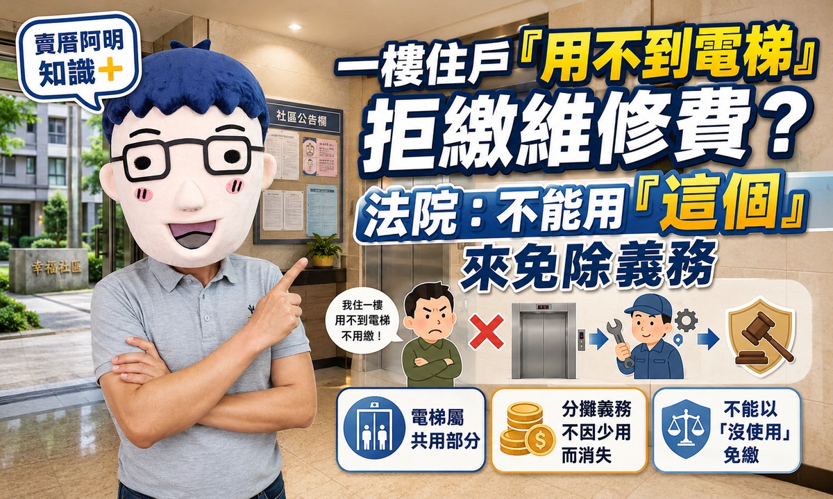 一樓住戶「用不到電梯」拒繳維修費？法院判決：不能用「放棄權利」來免除義務