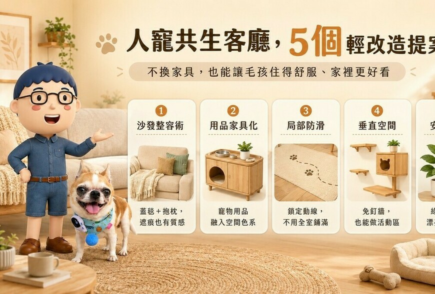 養寵物後，客廳一定要變亂嗎？5個人寵共生輕軟裝提案