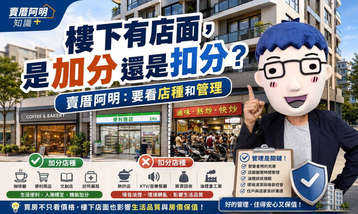 樓下有店面，是加分還是扣分？賣厝阿明：要看店種和管理