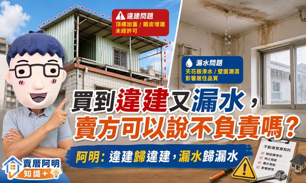 買到違建又漏水，賣方可以說不負責嗎？阿明：違建歸違建，漏水歸漏水