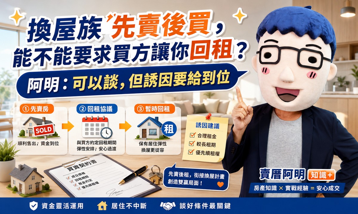 換屋族先賣後買，能不能要求買方讓你回租？阿明：可以談，但誘因要給到位