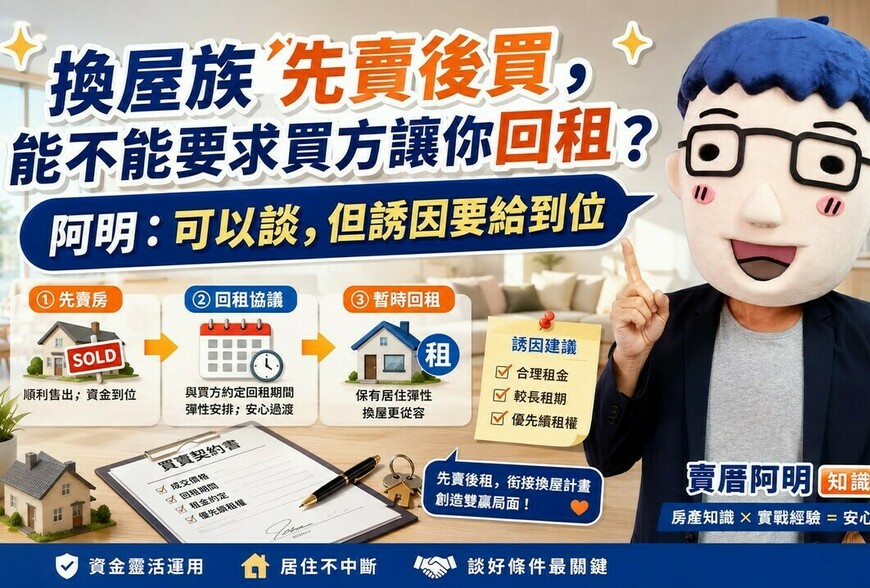 換屋族先賣後買，能不能要求買方讓你回租？阿明：可以談，但誘因要給到位