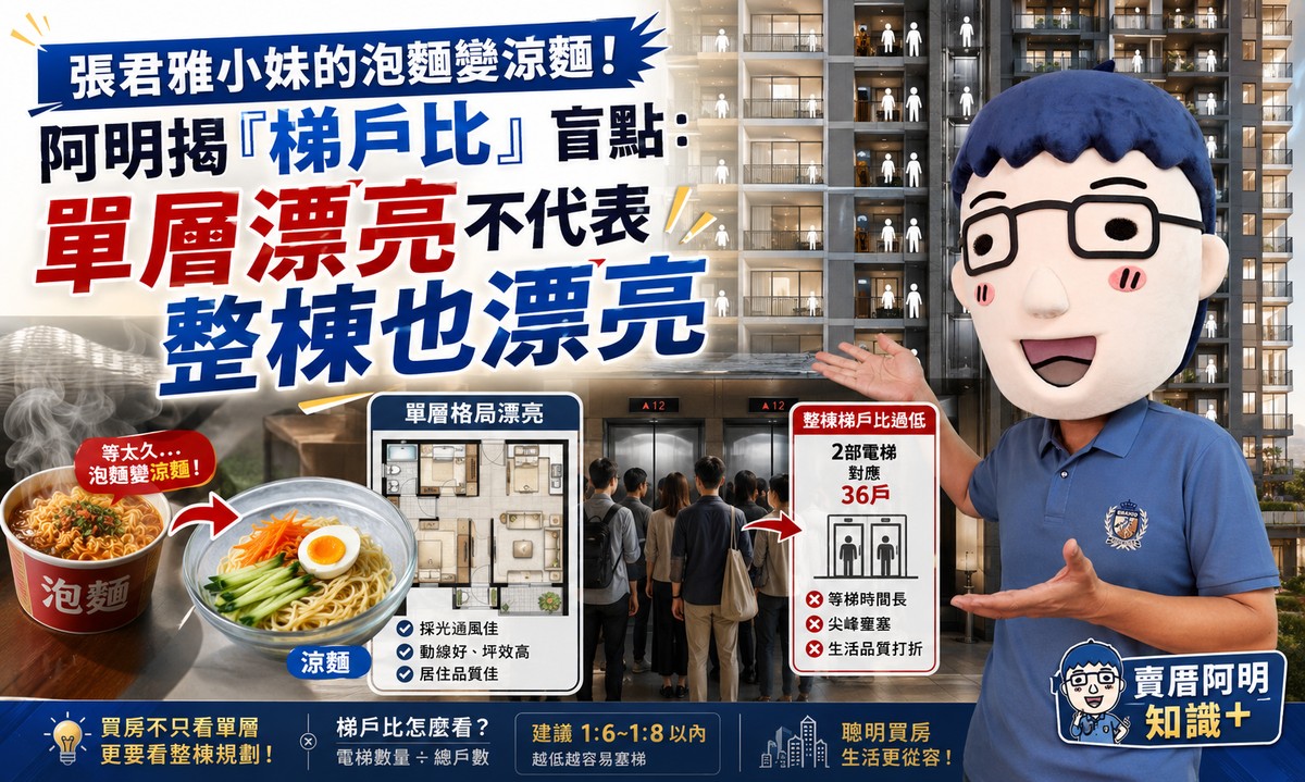張君雅小妹的泡麵變涼麵！阿明揭「梯戶比」盲點：單層漂亮不代表整棟也漂亮