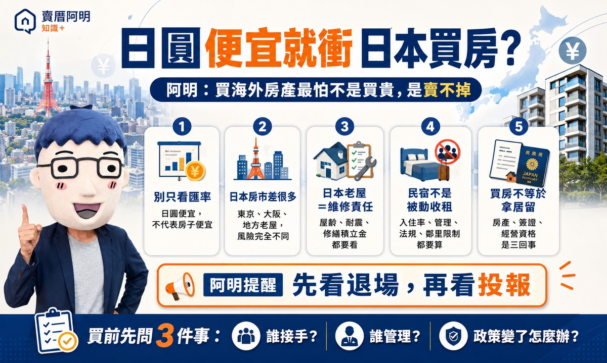 日圓便宜就衝日本買房？阿明：買海外房產最怕不是買貴，是賣不掉