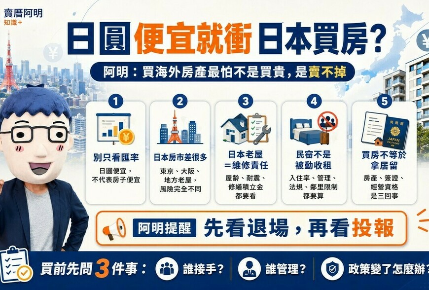 日圓便宜就衝日本買房？阿明：買海外房產最怕不是買貴，是賣不掉