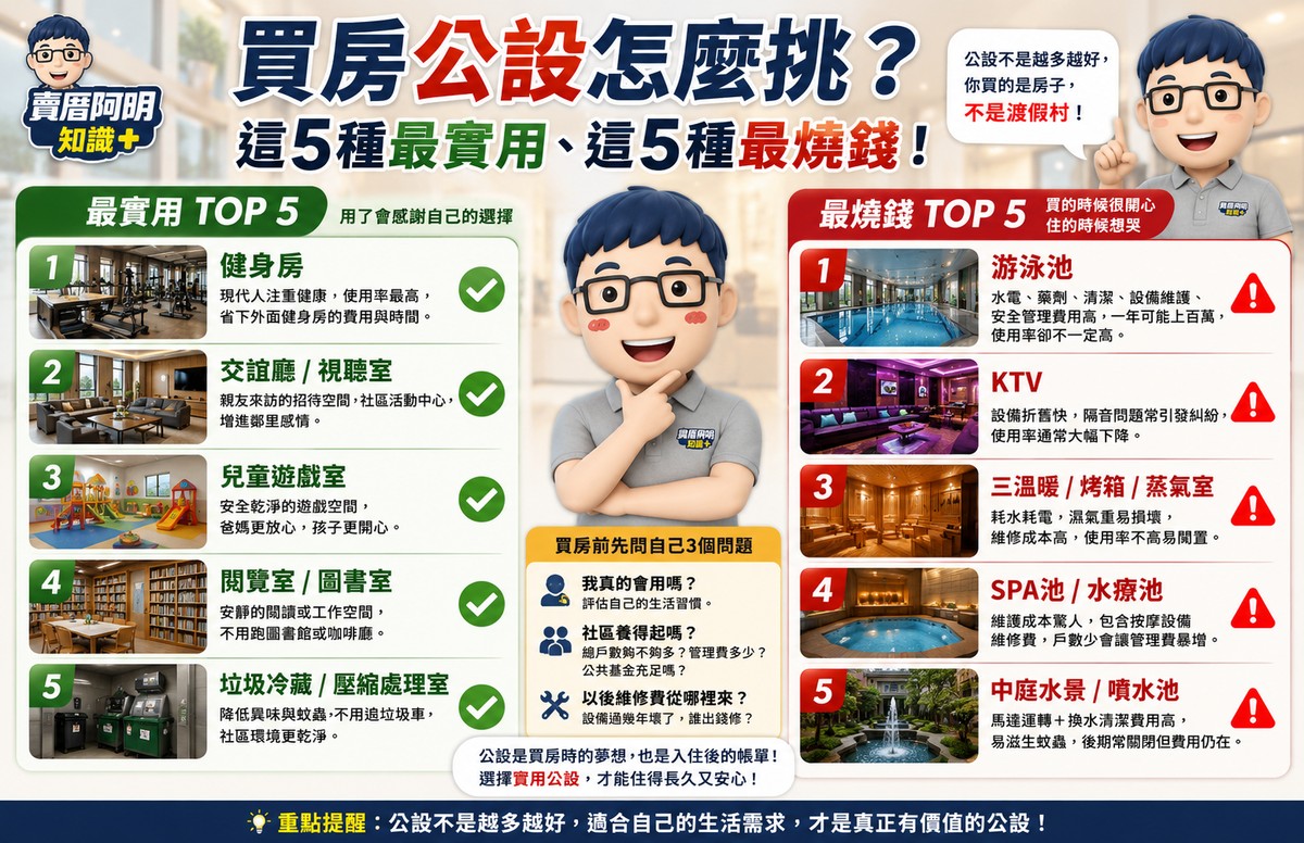買房公設怎麼挑？阿明告訴你：這5種最實用、這5種最燒錢！