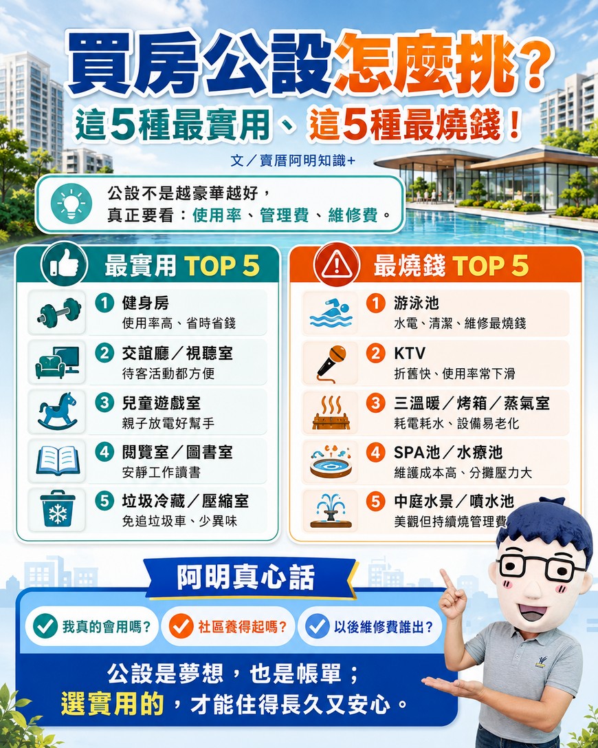 買房公設怎麼挑？阿明告訴你：這5種最實用、這5種最燒錢！