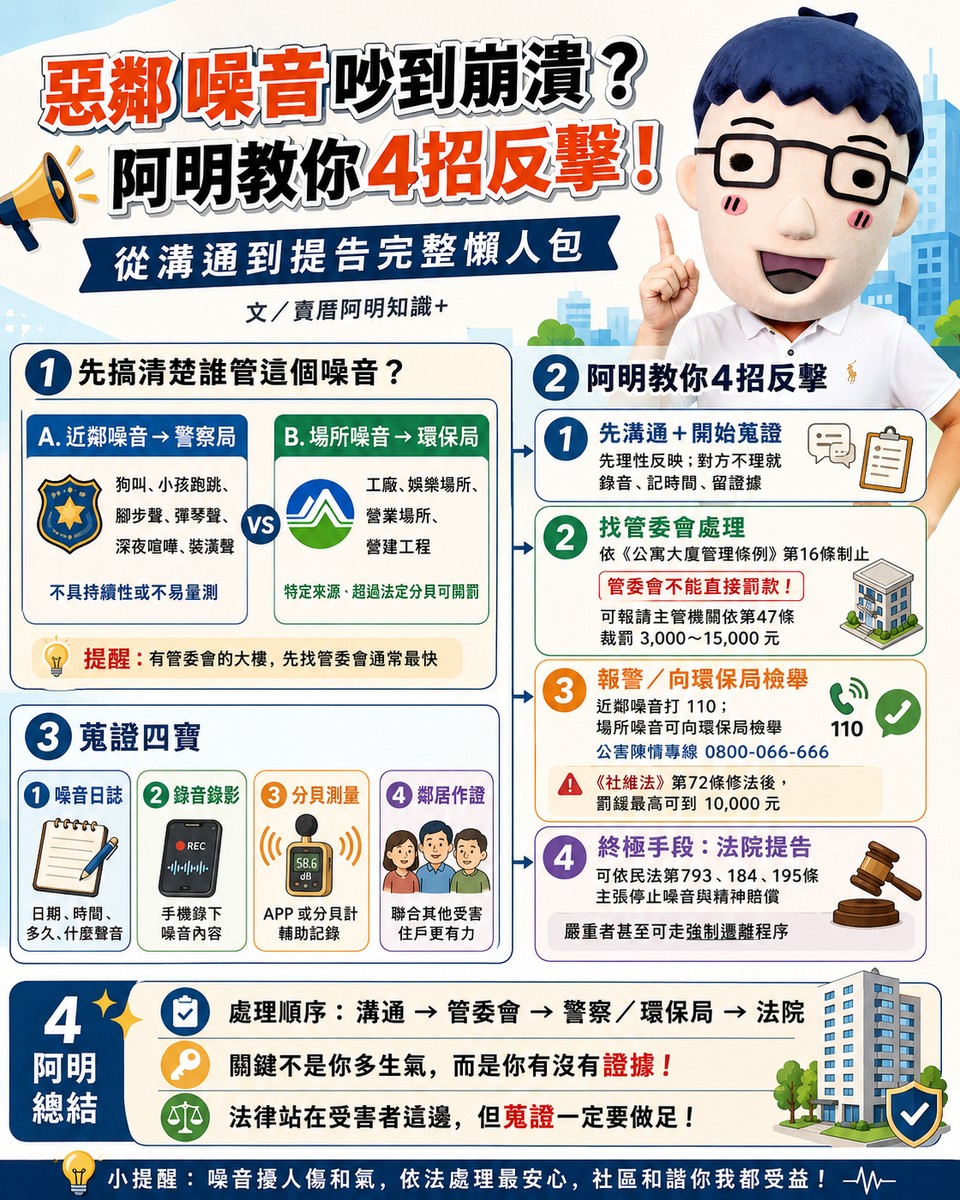 惡鄰噪音吵到崩潰?阿明教你4招反擊!從溝通到提告完整懶人包