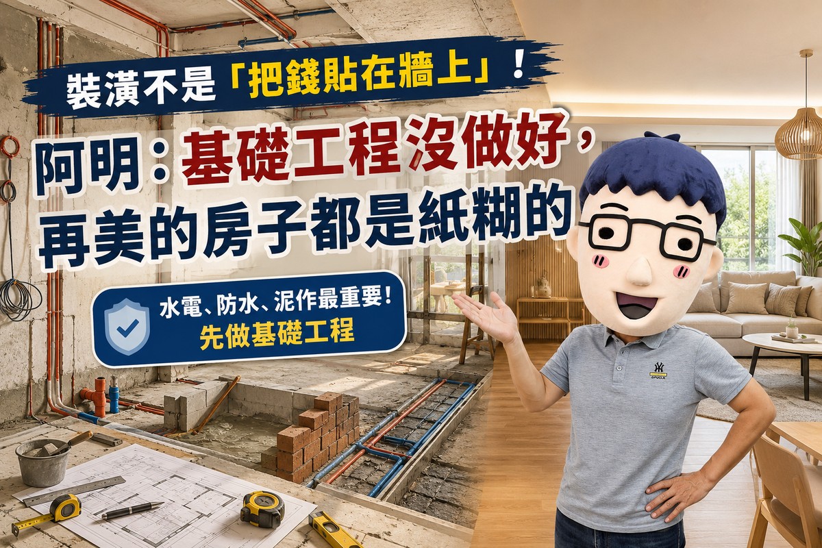 裝潢不是「把錢貼在牆上」！阿明：基礎工程沒做好，再美的房子都是紙糊的