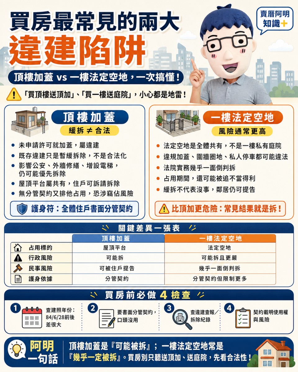 買房最常見兩大違建陷阱:頂樓加蓋、一樓法定空地一次看懂