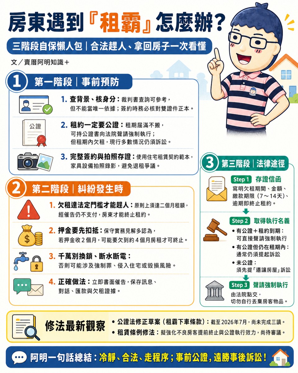 房東遇到「租霸」怎麼辦？三階段自保懶人包，合法趕人、拿回房子一次看懂！