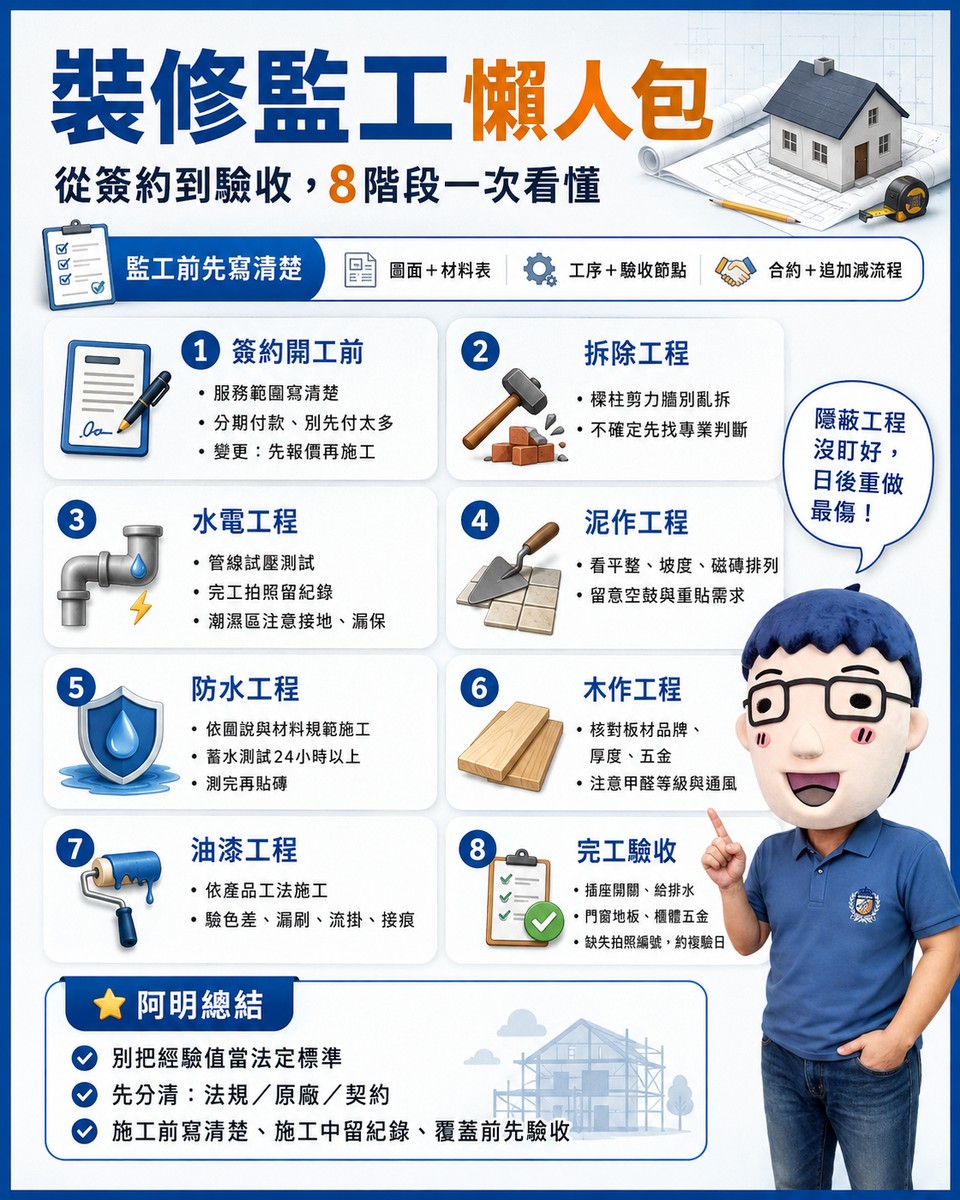 裝修監工懶人包｜從簽約到驗收，8階段一次看懂，別讓血汗錢變冤大頭！