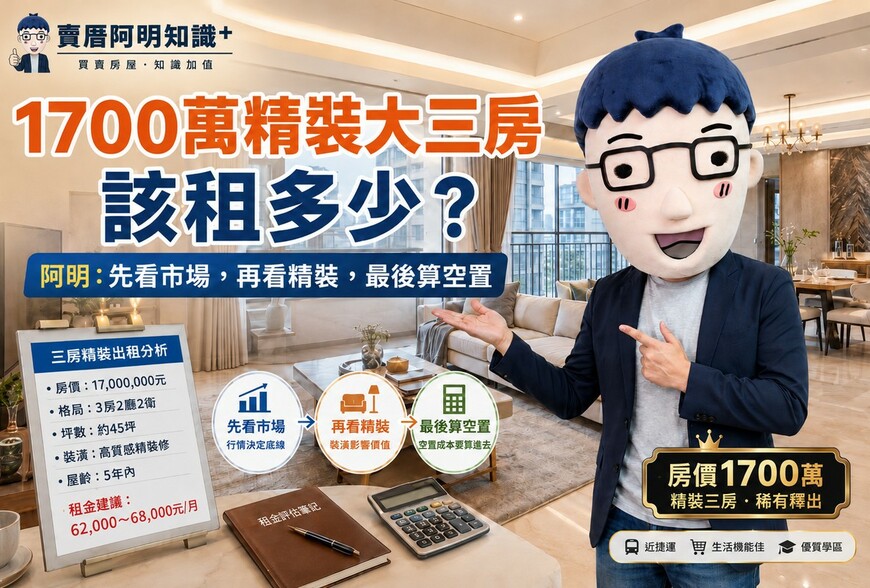 1700萬精裝大三房該租多少？阿明：先看市場，再看精裝，最後算空置