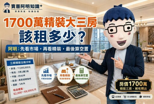 1700萬精裝大三房該租多少？阿明：先看市場，再看精裝，最後算空置