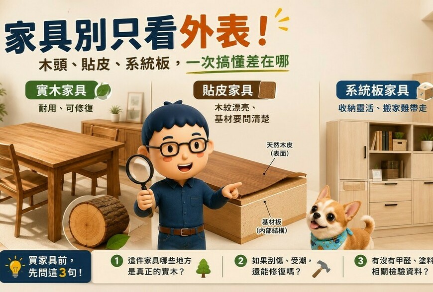 家具別只看外表！木頭、貼皮、系統板，一次搞懂差在哪