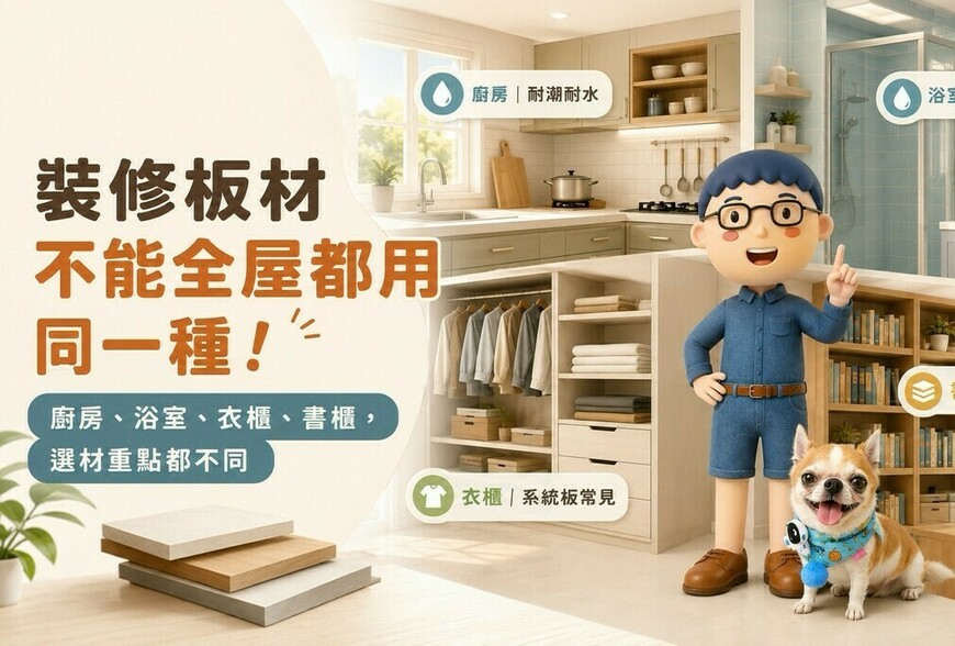 裝修板材怎麼選？廚房、浴室、衣櫃、書櫃不能全部用同一種