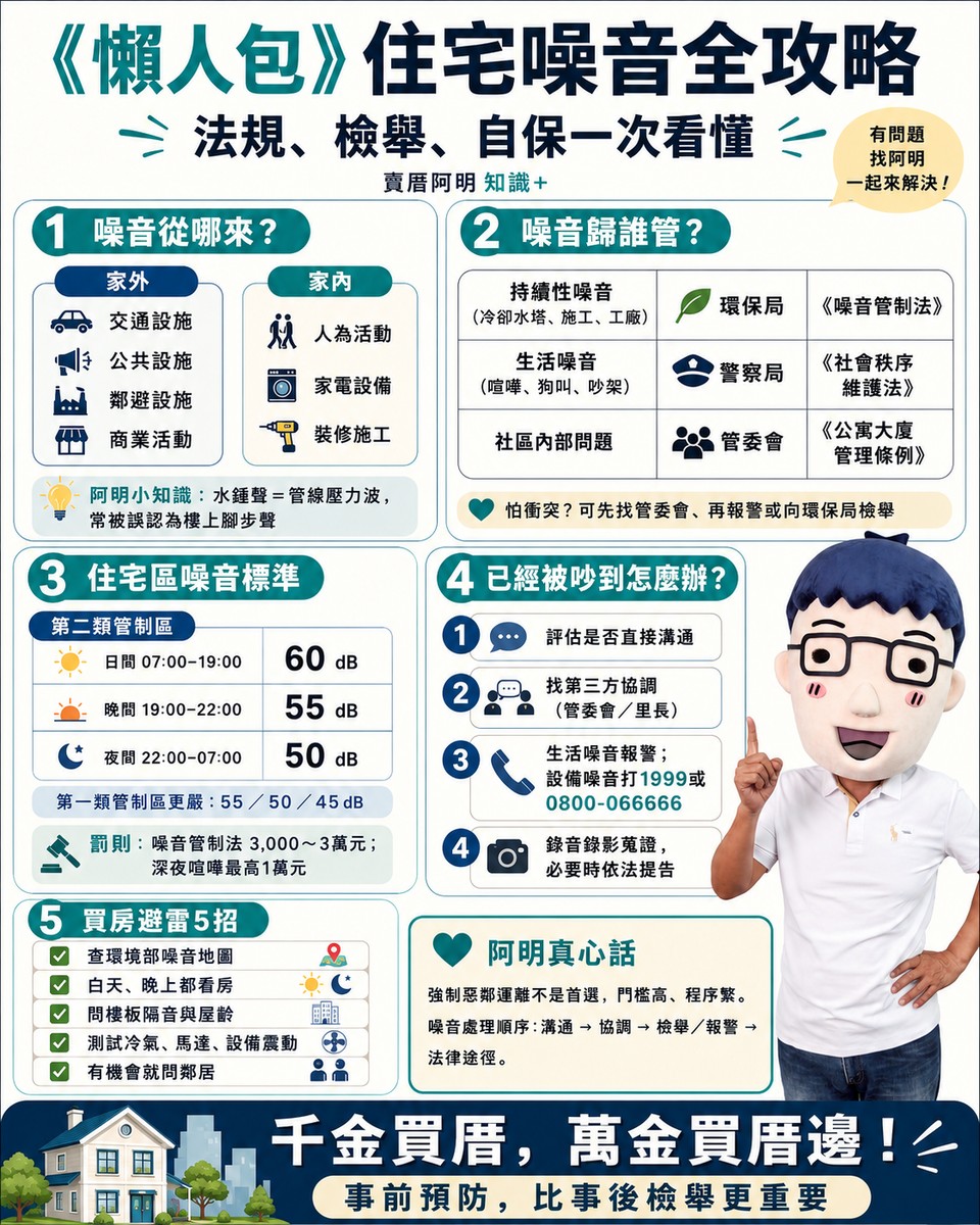 千金買厝,萬金買厝邊!阿明教你對付惡鄰噪音全攻略 懶人包》住宅噪音全攻略:法規、檢舉、自保一次看懂