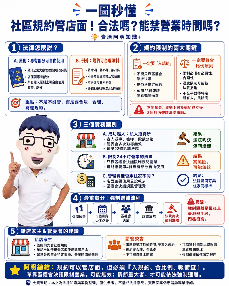 一圖秒懂》社區規約管店面！合法嗎？能禁營業時間嗎？違規最重可強制遷離