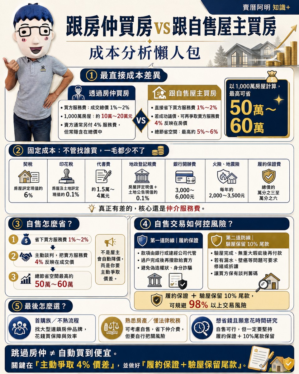 跟房仲買房 vs 跟自售屋主買房｜成本分析懶人包
