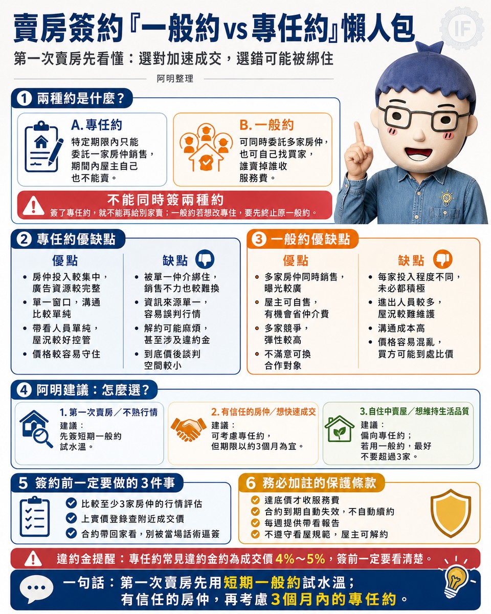賣房簽約「一般約vs專任約」懶人包｜賣厝阿明 知識+
