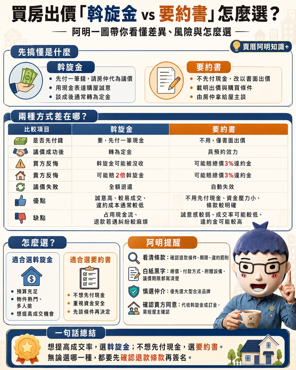 買房出價「斡旋金vs要約書」怎麼選？賣厝阿明一次說清楚！