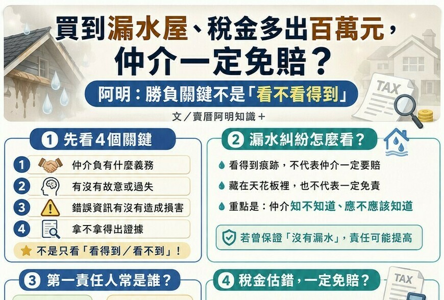 買到漏水屋、稅金多出百萬元，仲介一定免賠？阿明：勝負關鍵不是「看不看得到」