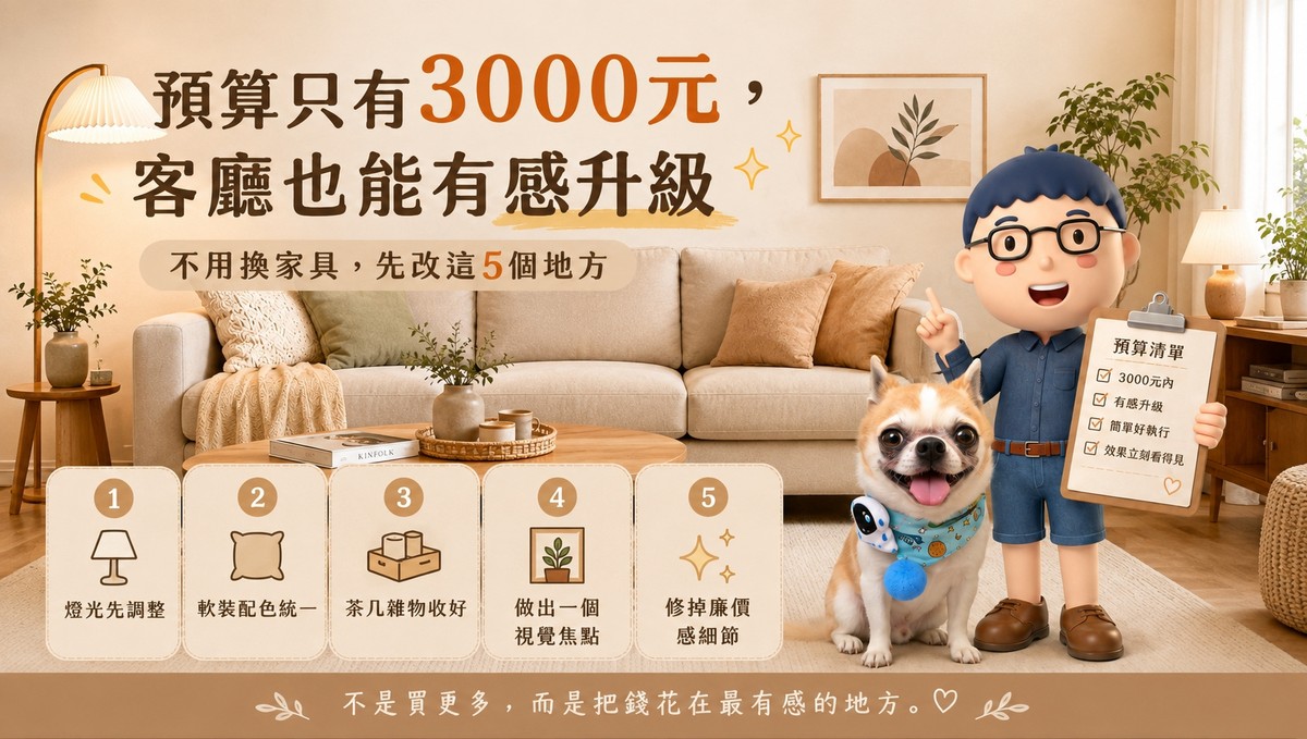 預算只有3000元，客廳也能有感升級！不用換家具，先改這5個地方