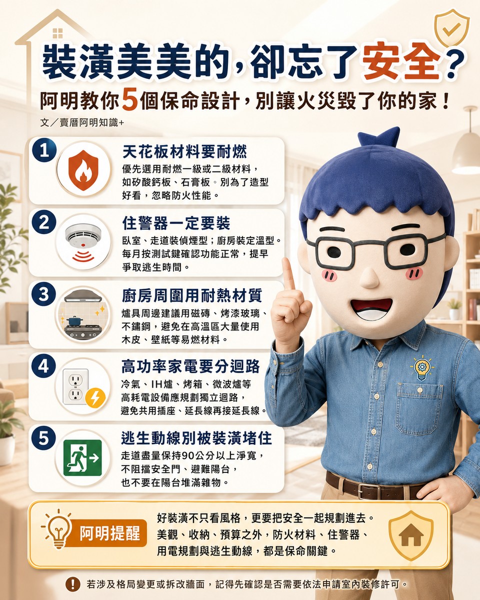 裝潢美美的，卻忘了安全？阿明教你5個保命設計，別讓火災毀了你的家！