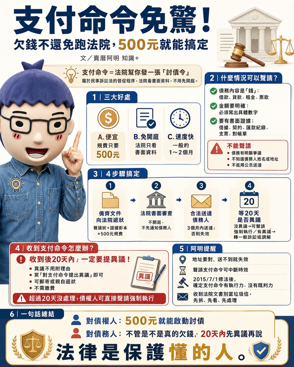 支付命令免驚！欠錢不還免跑法院，500元就能搞定！阿明教你討債不求人