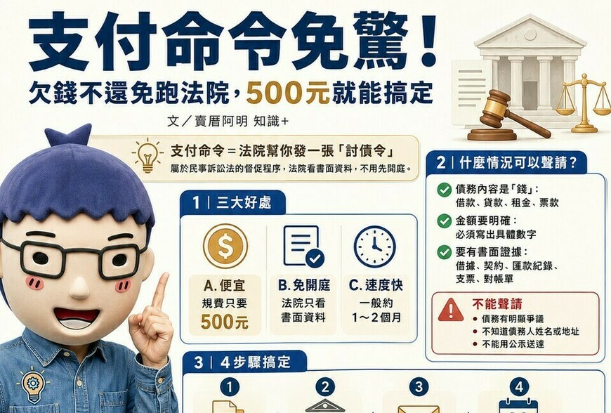 支付命令免驚！欠錢不還免跑法院，500元就能搞定！阿明教你討債不求人