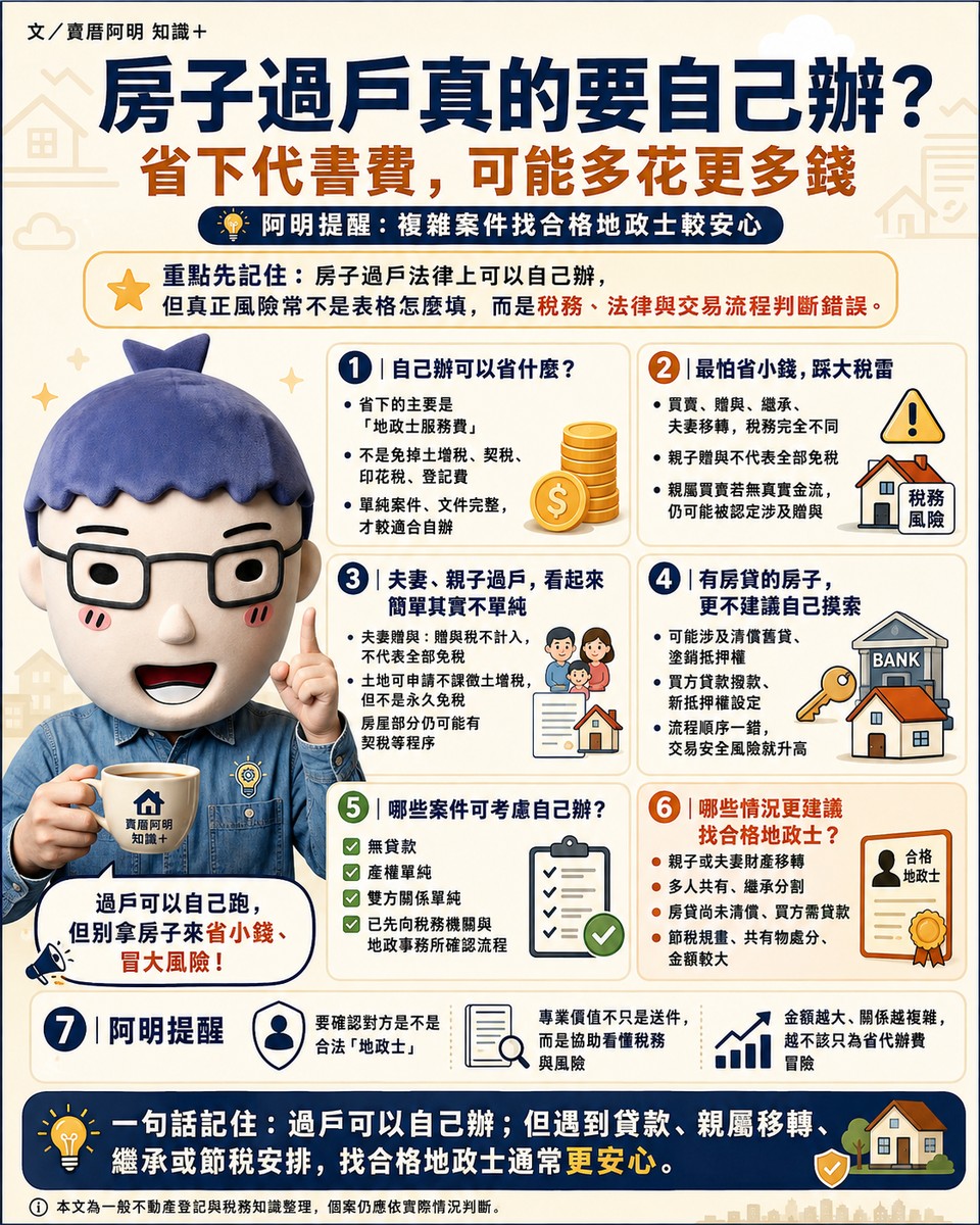 房子過戶真的要自己辦？省下代書費，可能多花更多錢　阿明提醒：複雜案件找合格地政士較安心