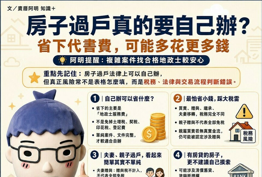 房子過戶真的要自己辦？省下代書費，可能多花更多錢　阿明提醒：複雜案件找合格地政士較安心