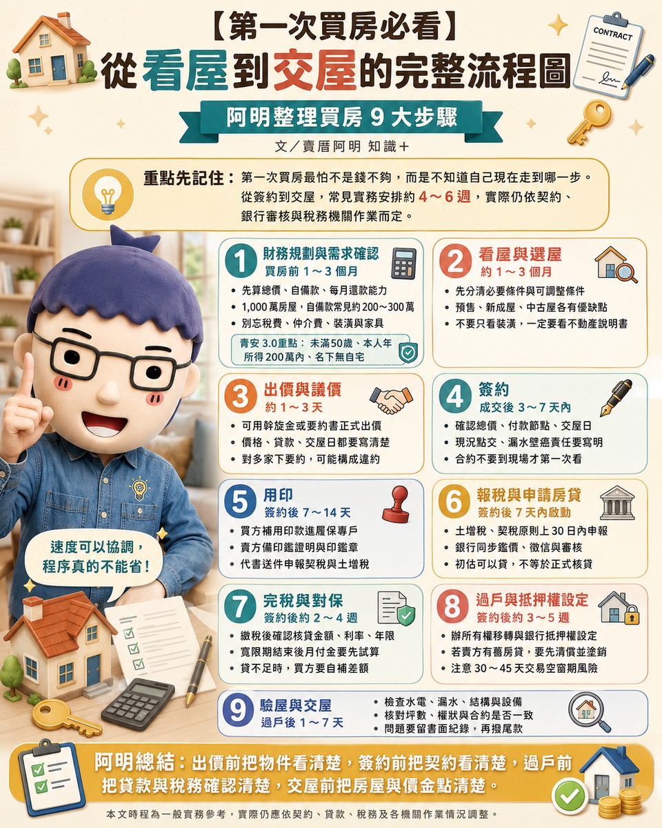 【第一次買房必看】從看屋到交屋的完整流程圖